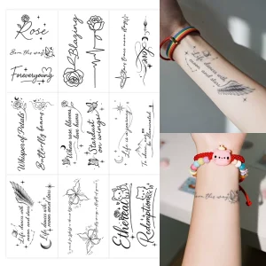 Artistic Lettering and Graphics Temporary Tattoo Creative Semi Permanent Tattoo Waterproof Last for 2 Week Herbal Tattoo for Arm