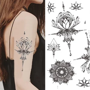 BLACK HENNA Temporary Tattoo Stickers for Women 53PCS Eco friendly Non Toxic Large Mandala Flowers Designs for