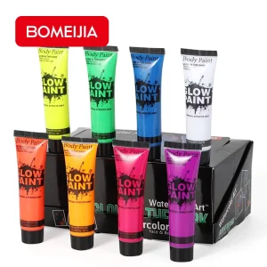 BOMEIJIA 8 Pcs Watercolor Fluorescent Paint Face and Body Paint Brushes Palette Set Non toxic 10ml Free Sample