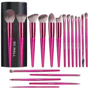 BS MALL 18pcs Professional Makeup Brush Set Custom Logo Premium Synthetic Vegan Face Eye Cosmetic Brushes Kit with Brush Holder