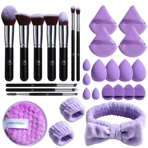 BS MALL 30PCS Premium Makeup Tools Soft Synthetic Makeup Brushes Set Custom Logo Foundation Sponge Powder Puff Cosmetic Tools