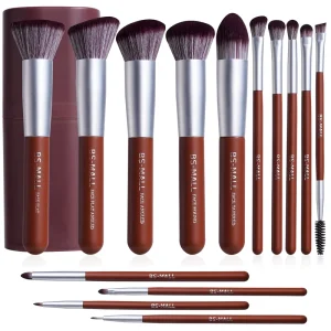 BSMALL 14PCS Brushes Set Professional Face Makeup Cosmetic Tool Set Private Label Synthetic Vegan Makeup Brushes with Holder
