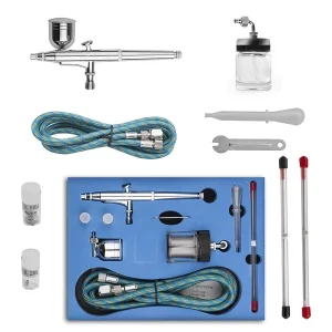 BT 134K Professional Aerografo Cake Decorating Tattoo Body Art Kit 3 Nozzles (0.2/0.3/0.5mm) Copper Gravity Feed Airbrush