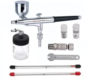 BT-134T Double Action Copper Airbrush Kit 0.3mm Nozzle Gravity/Siphon Feed 1/5oz Cup & 4/5oz Bottle for Cake Decorating