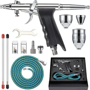BT-166BK Premium Dual-Action Copper Airbrush Kit Gravity Feed Spray Gun 3 Nozzle Sizes (0.3/0.5mm) 3 Paint Cups Eco-Friendly Art