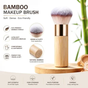 Bamboo Wood Makeup Brush Set Face Large Powder Brush Vegan Cruelty Free Synthetic Hair Soft Bristles Flat Custom