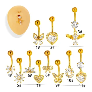 Barbell Style Stainless Steel Belly Button Rings CZ Heart Hinged Pendant Navels Ring Hypoallergenic Navel Piercing Jewelry