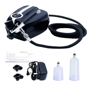 Barber Airbrush Compressor Kit Dual Action Control Gravity Feed for Hairline Beard Definition Copper ABS
