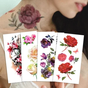 Beautiful Sexy Designs Water Transfer Colorful Body Makeup Skin Safe Women Flower Rose Temporary Tattoo For Ladies