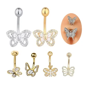 Beautiful Women Body Jewelry Crystal Gems Butterfly Belly Button Rings Navel Piercing Jewelry Fashion Body Jewelry