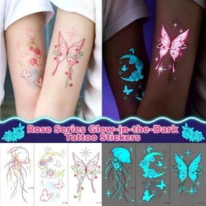 Beauty Tattoo Stickers Glowing in the Dark Flower Butterfly Luminous Temporary Tattoos for Women Girls