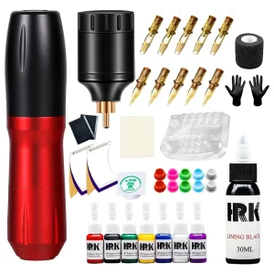Beginner Practice Complete HRK Wireless Battery Tattoo Pen Machine Kit With Ink