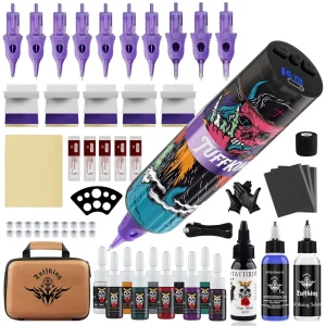 Beginner Punk Style Wireless Tattoo Machine Set Tools Battery Pen Bag Glue Integrated Needle Tattoo Equipment 850g