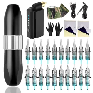 Beginner Rotary Tattoo Pen Kit 1500mAH Wireless Power Supply Tattoo Needle Cartridges 20pcs Complete Tattoo Machine Kit
