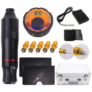 Beginner Tattoo Gun Machine Kit Rotary Tattoo Pen with Cartridge Needles