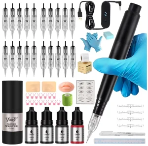 Beginner Tattoo Kit Semi Permanent Eyebrow Tattoo Machine with Needles Eyebrow Eye Practice Skin Supplies