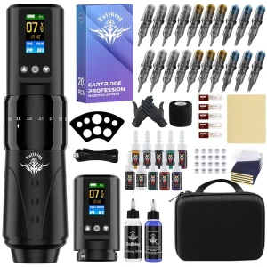 Beginner’s Adjustable Stroke Dual Battery Wireless Tattoo Machine Screen Display Tattoo Pen Kit Outlining Shading Tattoo Tools