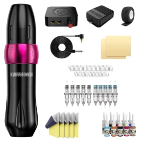 Beginners Tattoo Machine Set Permanent Tattoo Artist Power Supply 10pcs Cartridge Needle Ink Complete Tattoo Pen Kit