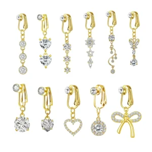 Belly Button Ring Earring Zircon Butterfly Heart Shape Non Piercing Fake Navel Piercing Fake Belly Piercing Clip On