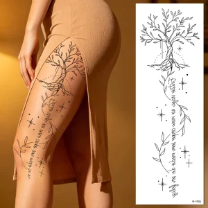 Bespoke Custom Spiritual Aesthetic Tree of Life Celestial Star Sketch Non-toxic Temporary Tattoo Stickers for Women Thigh Art