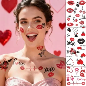 Bespoke Manufacturer Dripping Kiss Mark Heart Pattern Sweatproof Realistic Non toxic Temporary Tattoo Stickers for Beauty Decor