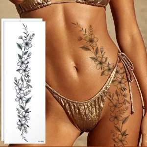 Best-selling Sexy Sophisticated Elegant Indian White Hibiscus Lily Floral Vine Hip Bikini Non-toxic Temporary Tattoo Stickers