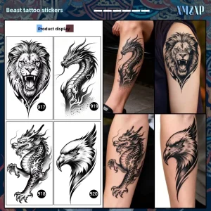 Bird Prey Dragon Lion Tiger Wolf Eagle Animal Tattoo Sticker Herbal Juice Waterproof Long lasting Light Luxury Customizable Men