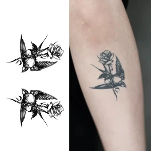 Bird and Flower Creative Semi Permanent Waterproof Tattoo Lasts 2 Weeks Paper Material for Body and Arm