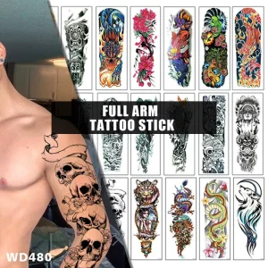 Black Colorful Large Flower Arms Tattoos Men Women Waterproof Custom Body Temporary Tattoo Sticker