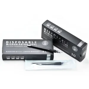 Black Disposable Microblading Pens 0.18mm 18U Pins Needles Permanent Microblading Hand Tools