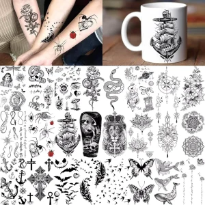Black Floral Snake Temporary Tattoos Waterproof Tattoo Stickers