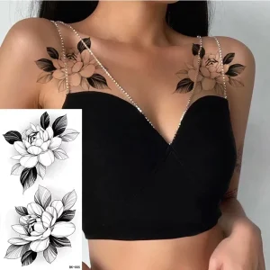 Black Flower Pattern Tattoo Sticker for Women Dot Rose Peony Temporary Tattoos DIY Water Transfer Tattoos