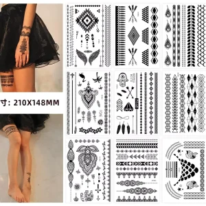 Black Henna Temporary Tattoos Sexy Lace Indian Mandala Elephant Flower Design Set of Sexy Lace Henna Stickers