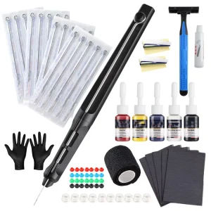 Black Poke Pen Tattoo Machine Full Set Complete Manual Tattoo Pen Kit for Tattoo School Training