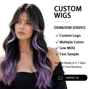 Black Purple Long Loose Body Wave Synthetic Adjustable Cap Heat Resistant Natural Hairline Glueless Fashion Party Wig