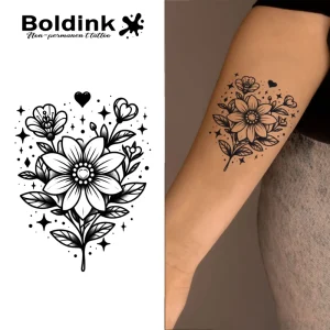 Black Realistic Rose Thorny Body Art Waterproof Long Lasting 2 Weeks Jagua Juice Ink Tattoo Sticker