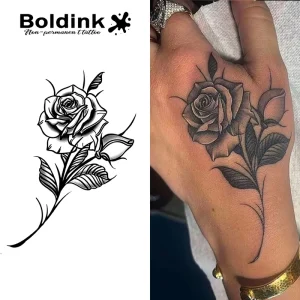 Black Rose Flower Floral Arm Body Art Waterproof Long Lasting 2 Weeks Herbal Juice Ink Semi Permanent Tattoo Sticker
