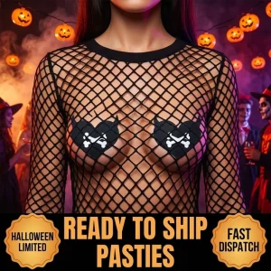 Black Satin Devil Nipple Covers for Halloween Sexy Disposable Breast Pasties Adhesive Skull Bone Skeleton Stickers Clubwear