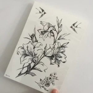 Black Sketch Greenish Lily Flower Bird Animal Body Decoration Eco-friendly Non-Toxic Temporary Tattoo Sticker Smart Sticker