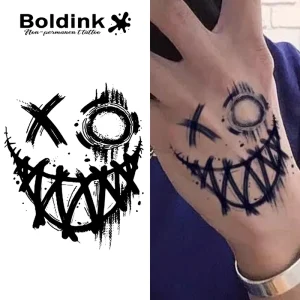 Black Smile Face Graffiti Hand Body Art Waterproof Long Lasting 2 Weeks Herbal Juice Ink Semi Permanent Tattoo Sticker