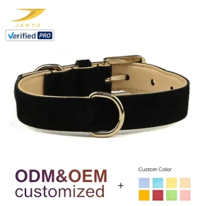 Black Suede Pet Collar Soft Inner Lining D Ring Gold Buckle Leather Pet Dog Collar Custom Multiple Sizes Available