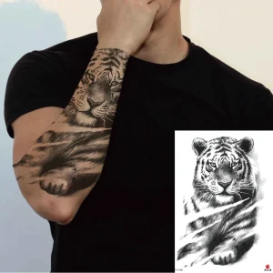 Black Temporary Tattoos Stickers Scary Wolf Lion Tiger Skeleton Tattoos for Women Men and Girl Waterproof Tattoo