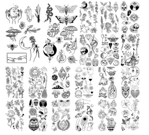 Black Tiny Temporary Tattoo Hands Face Tattoo Sticker for Men Women Flower Space Moon Snake Designs Body Art on Arm