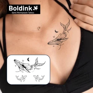 Black Whale Chest Body Art Long Lasting Herbal Juice Ink Semi Permanent Tattoo Sticker