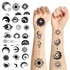 Black White Gothic Sun Moon Tattoo Stickers for Body Decor Aesthetic Sticker