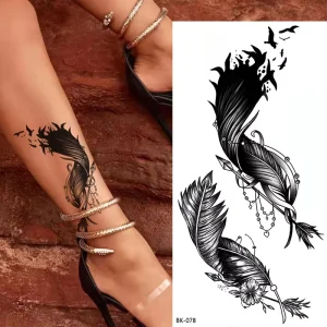 Black and White Rose Sketch Tattoo Sticker Temporary Flower Tattoo