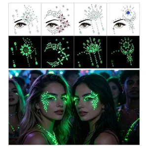 Blacklight Noctilucent Adhesive Crystal Tattoo Sticker Jewel Luminous Tattoo Glow in the Dark Face Gems Stickers
