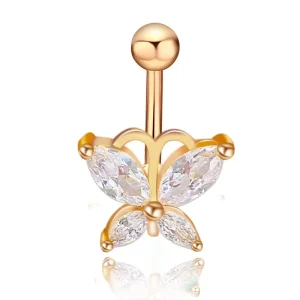 Bling Clear CZ Butterfly Pendant Navel Ring Belly Button Butterfly Belly Ring Piercing Body Jewelry