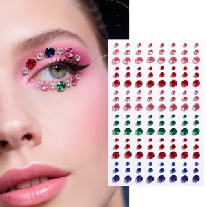 Bling Shiny Press-On Gems Rhinestone Sticker Face Jewels for Gala Makeup Made of Resin with Jelly Back