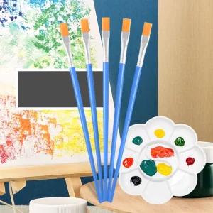 Blue Flat Acrylic Oil Watercolor Paint Brushes with Nylon Hair and Wood Handle for Artists Body Face Rock Canvas